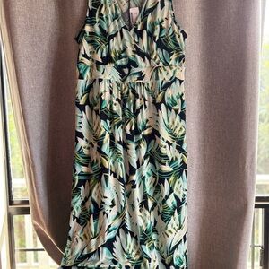Christopher & Banks Green Leaf Print Dress